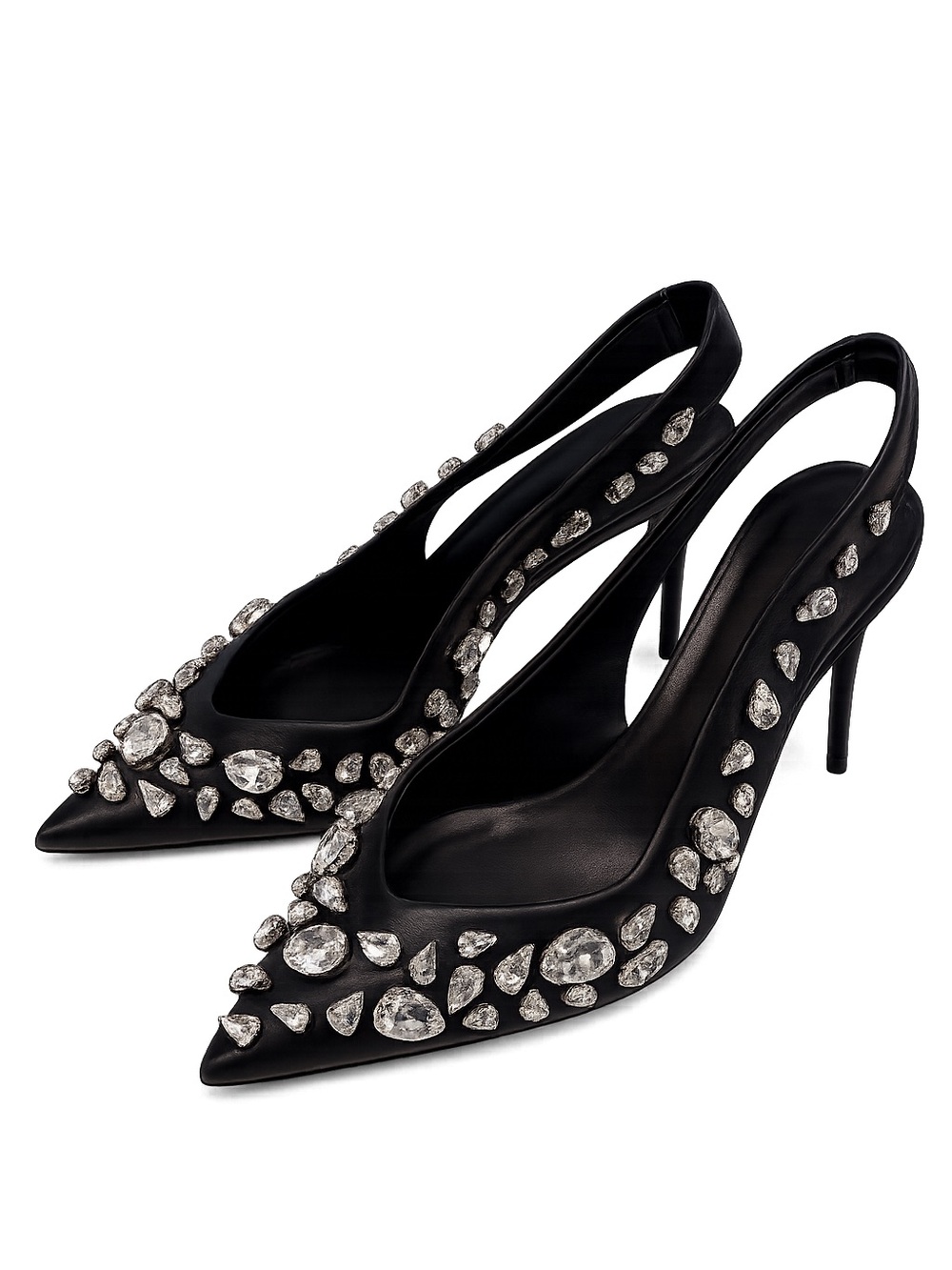 Maxa Mara Black Leather Limited  Edition Embellished Swarovski Crystal Heels